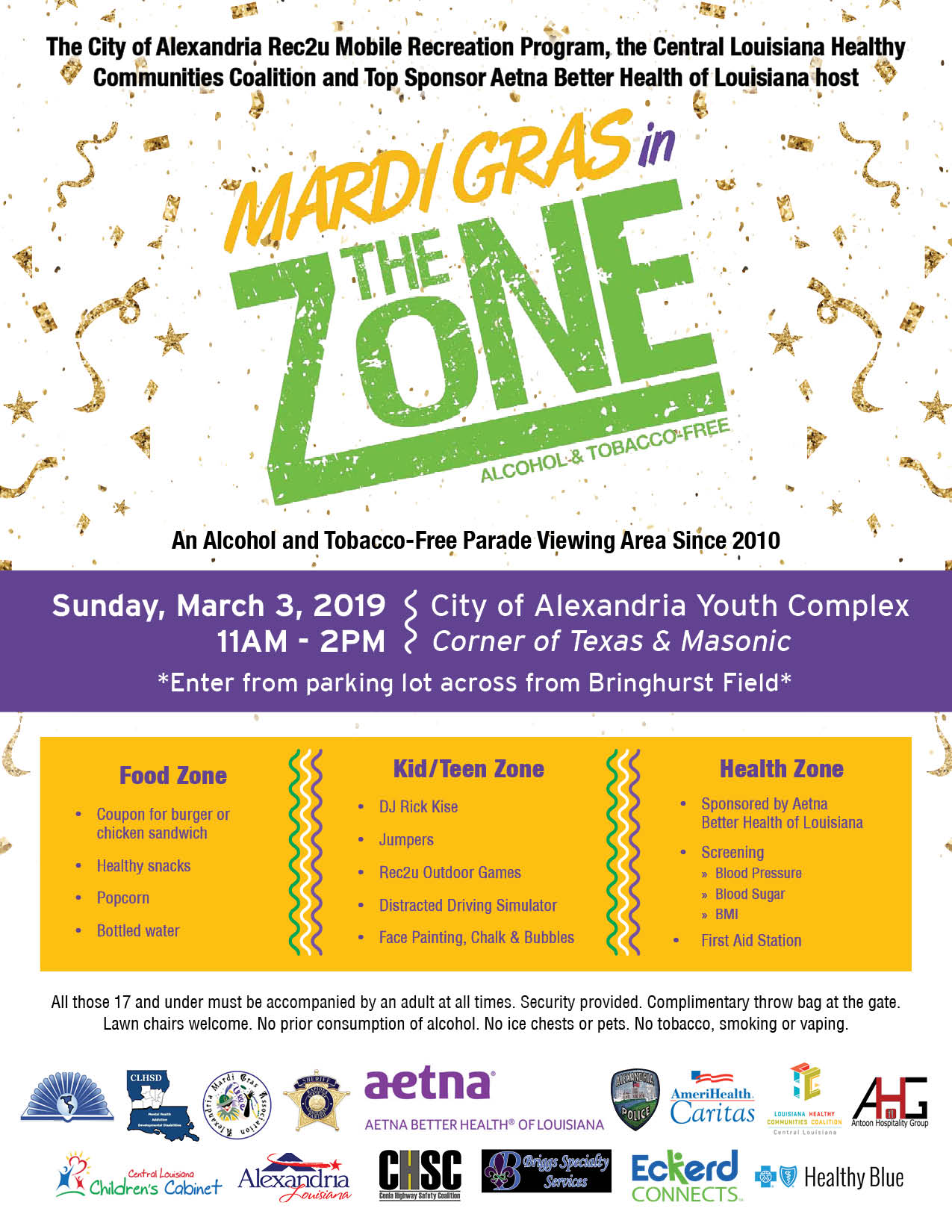 Mardi Gras Free Zone City of Alexandria Youth Complex (Ball fields