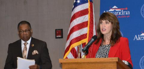 Central Louisiana Human Services Director Rebecca Craig speaks during Mayor Jeff Hall’s October State of the Community briefing Wednesday morning at Frank O. Hunter Park. Craig explains the role her agency can play in addressing increased opioid use in Alexandria.  